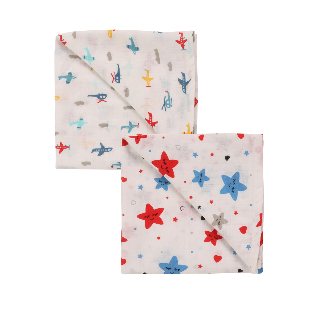 Dikary 100% Cotton Muslin Baby SWADDLES, Multicolor Print, 100 X 100 CMS (2)
