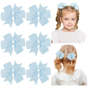 Choicbaby 3 Inches Hair Bows For Girls Lit Blue Grosgrain Ribbon Pinwheel Hair Bows Clips Toddler Bows Hair Clips For Birthday B