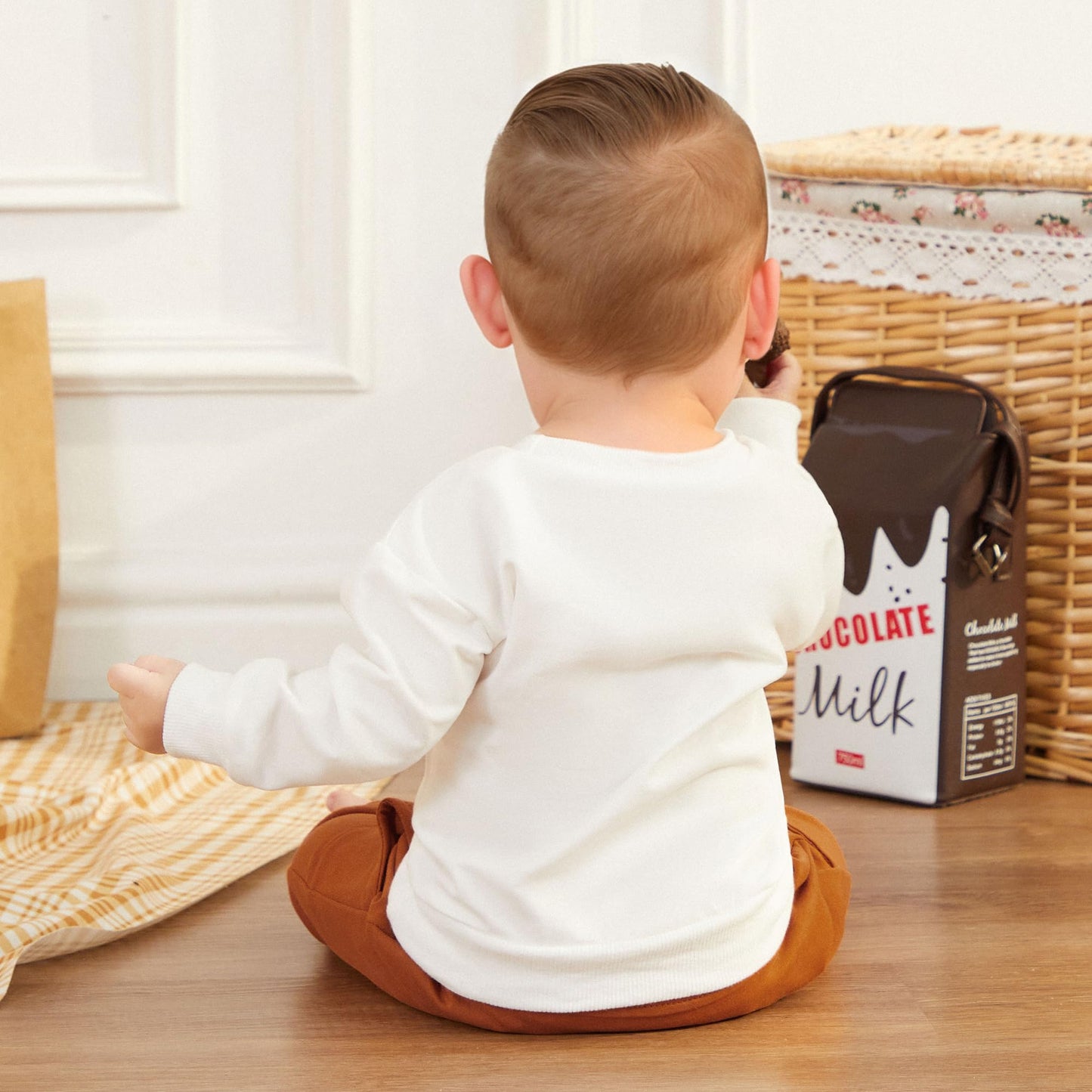 Toddler Baby Boy Fall Winter Outfits Letter Crewneck Sweatshirt Casual Pants 2Pcs Clothes Set White-Brown 12-18 Months