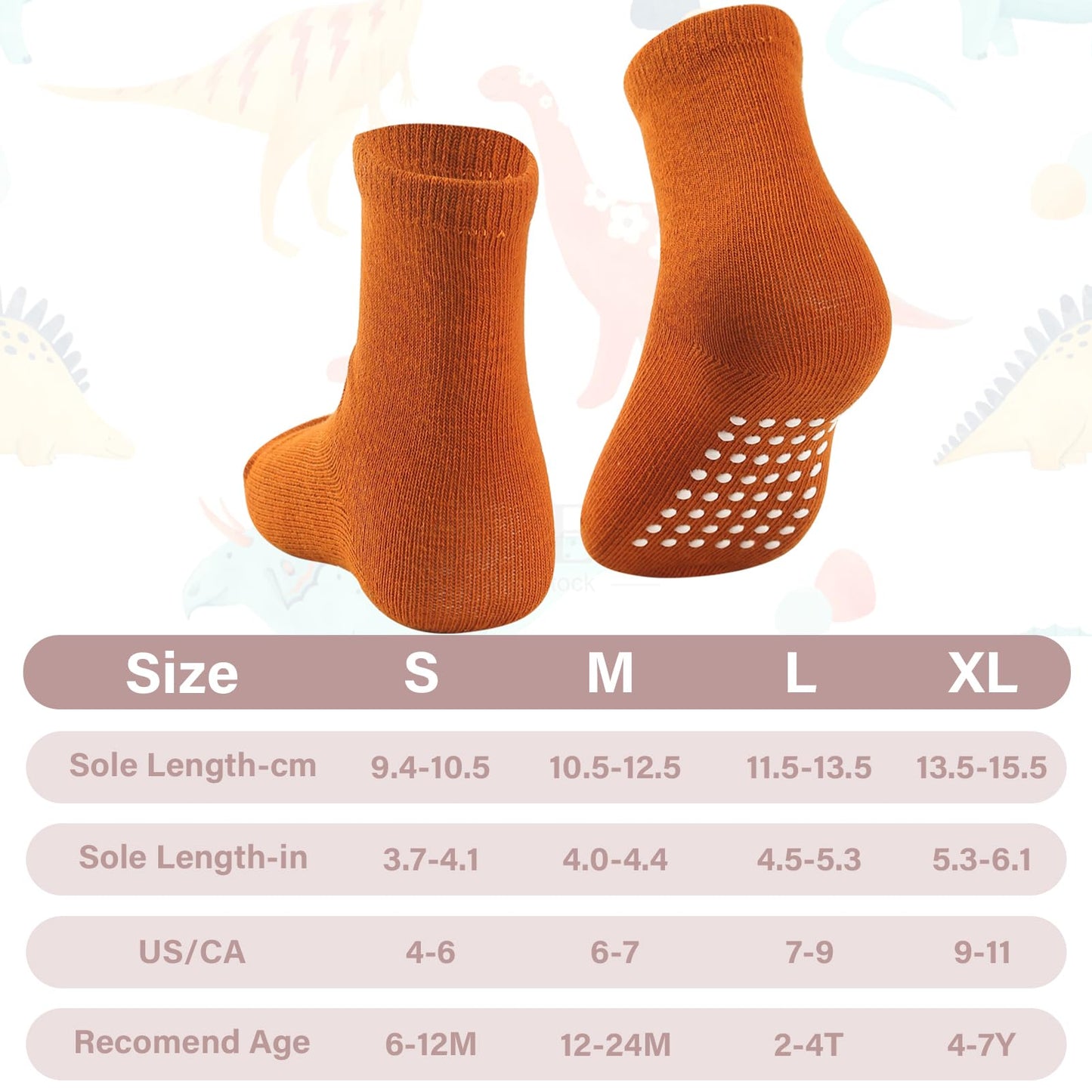 Jakidar 12 Pairs Baby Socks Cotton Crew Toddler Socks Grips Non Slip Bottom Socks, Magenta Caramel Cream 6-12M