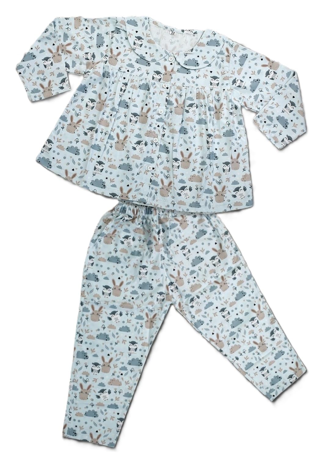 MINIMATES Kids Night Suit for Girls All Over Printed Night Suit Sleepwear Top & Pyjama Set Full Sleeve Round Neck for Girls/Slee