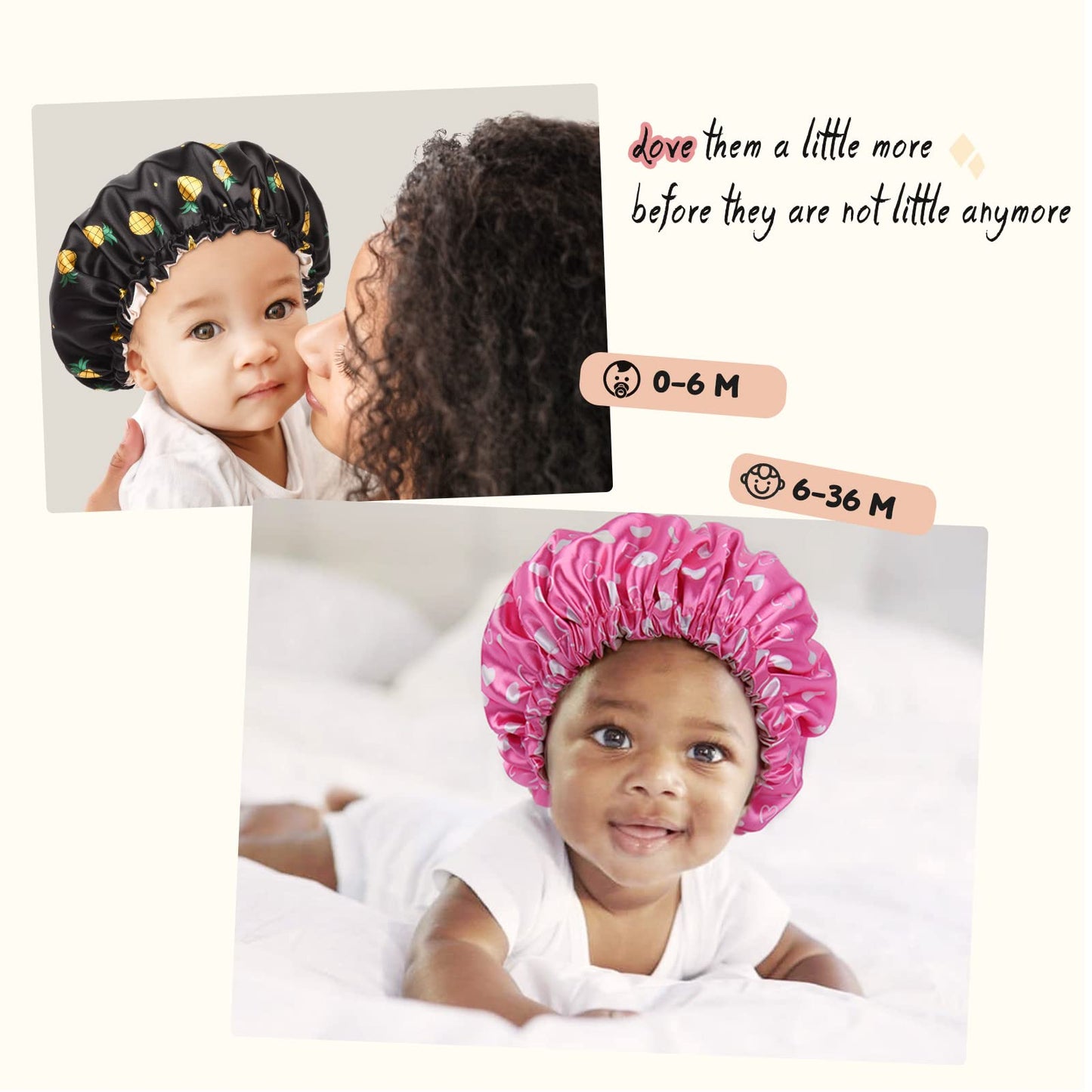 Yanibest Baby Satin Bonnet Sleep Cap For Curly Hair - Double Layer Reversible Adjustable Silky Satin Cap For Infant Toddler Chil