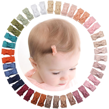 C  Llot 40Pcs Mini 1.2' Grosgrain Ribbon Snap Clips - Tiny Fine Thin Hair Bows In Pairs For Baby Girls, Toddlers, And Infants