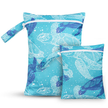 2 Sizes Wet Bags, Waterproof Storage Bag for Baby Diapers and Pump Parts, Reusable Diaper Bag with Zippered Pockets and Handle, 