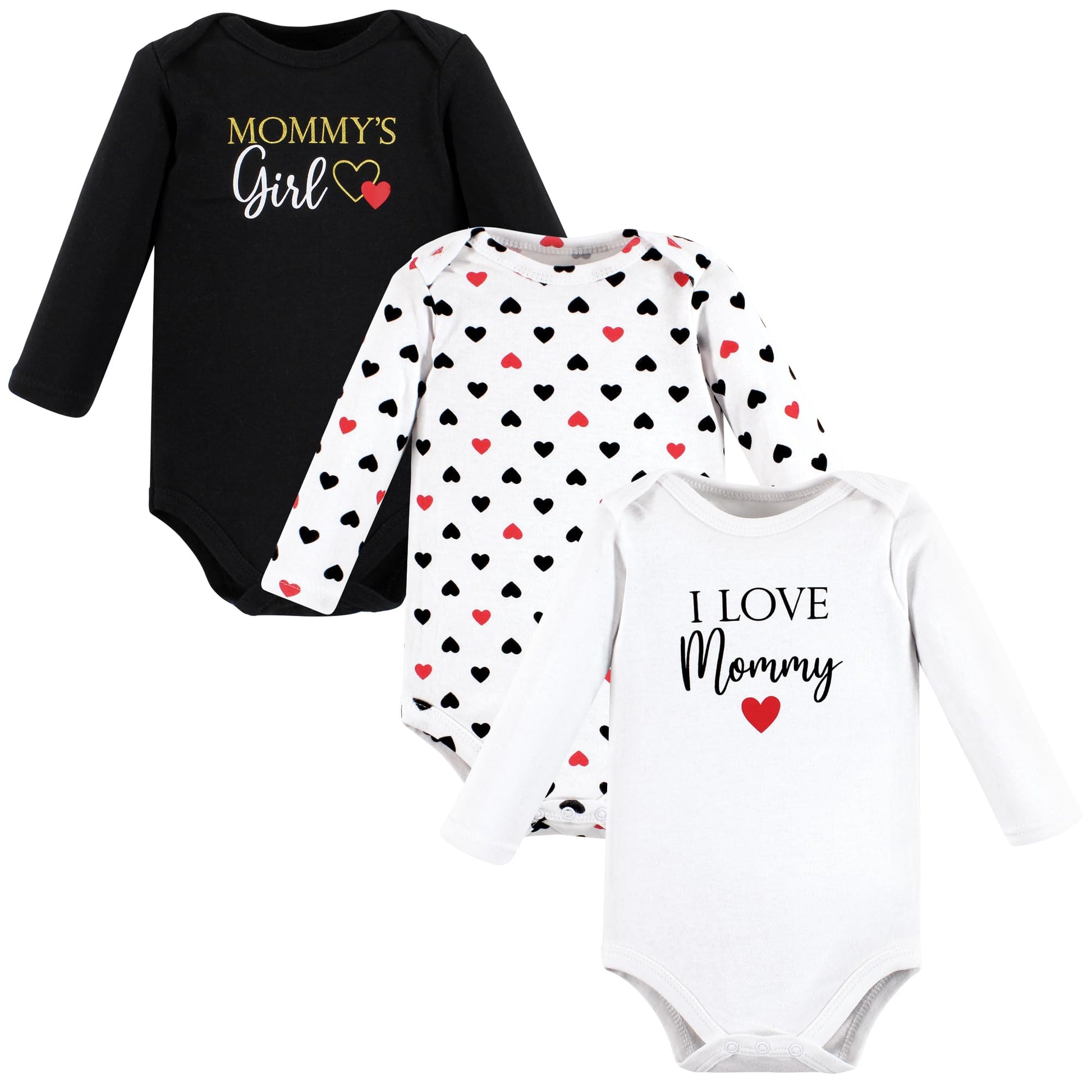 Hudson Baby Unisex Baby Cotton Long-Sleeve Bodysuits, Girl Mommy Red Black, 3-6 Months