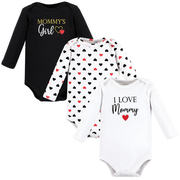 Hudson Baby Unisex Baby Cotton Long-Sleeve Bodysuits, Girl Mommy Red Black, 3-6 Months