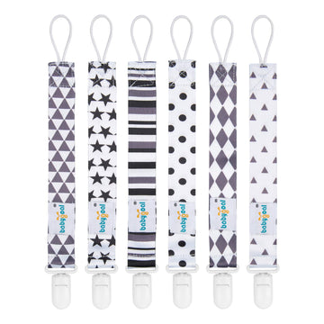Babygoal Neutral Pacifier Clips, 6 Pack Binky Paci Holder Clips And Leash For Boys And Girls Fits For Most Pacifier, Binkie Styl