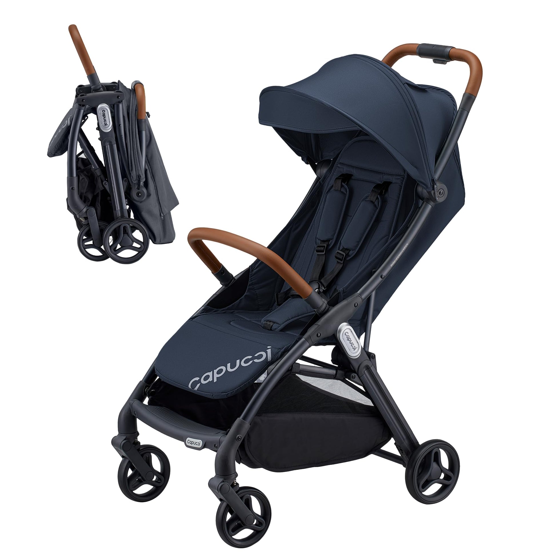 Capucci Memento Baby Stroller - Lightweight One Hand Auto Fold Compact & Self-Standing, 5 Point Safety Harness, Ample Storage, S
