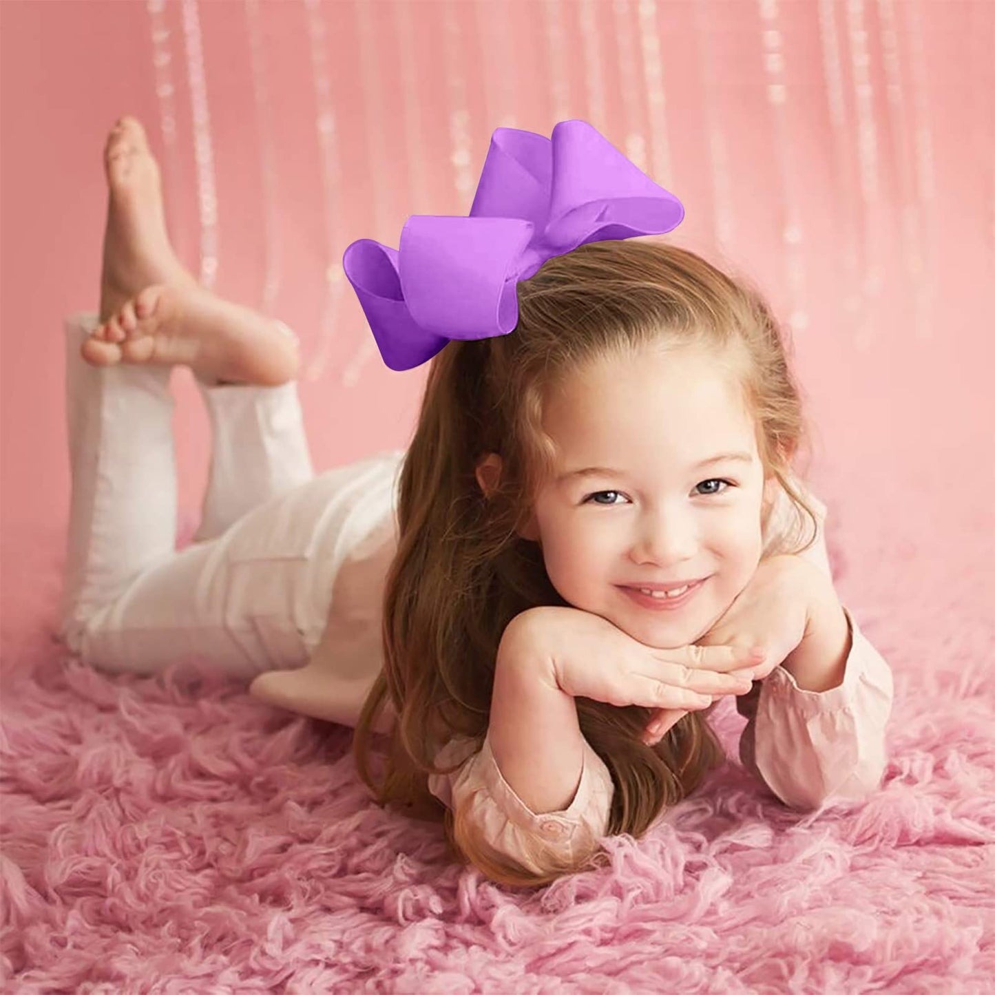 Oaoleer 8Pcs Hair Bows For Girls Purple Grosgrain Ribbon Boutique Bow Alligator Clips Hair Accessories For Toddlers Little Girls