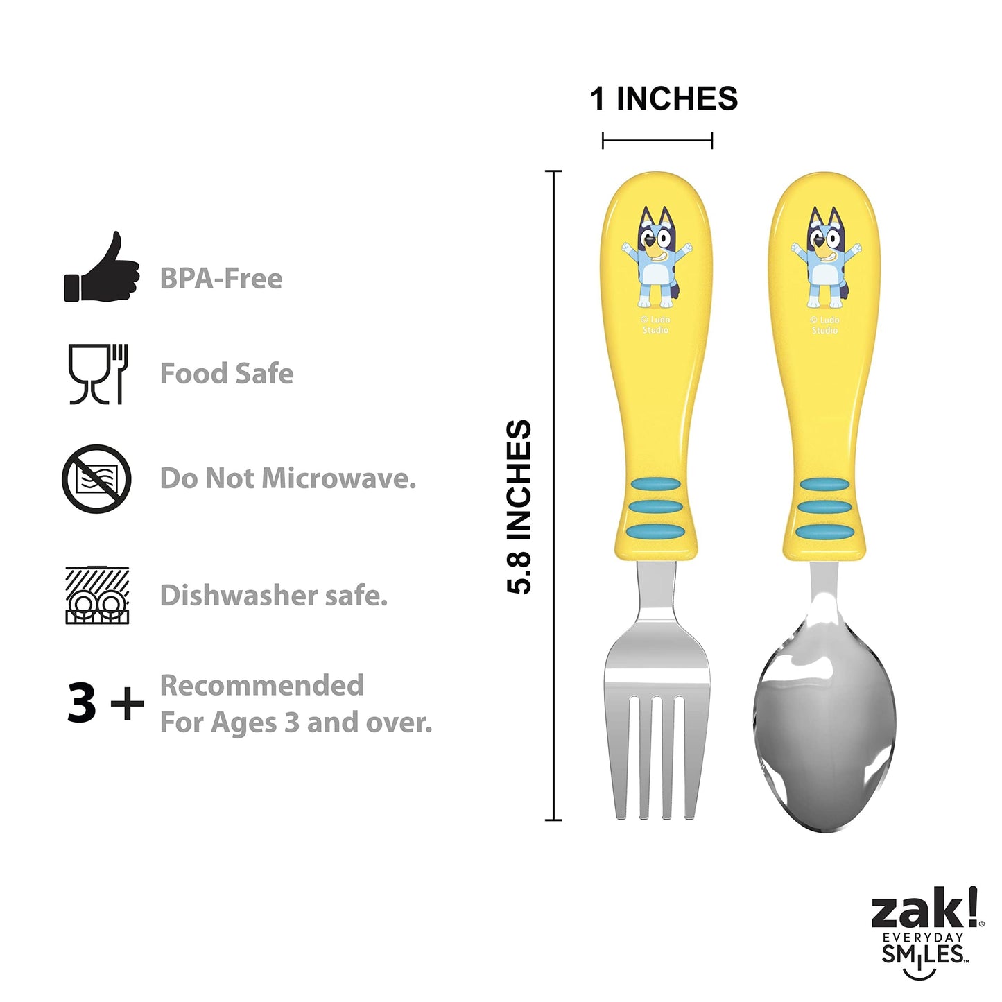 Zak Designs 5-Piece Dinnerware Set, Bluey - Durable Plastic & Stainless Steel - Includes Tumbler, 8-Inch Plate, 6-Inch Bowl, For