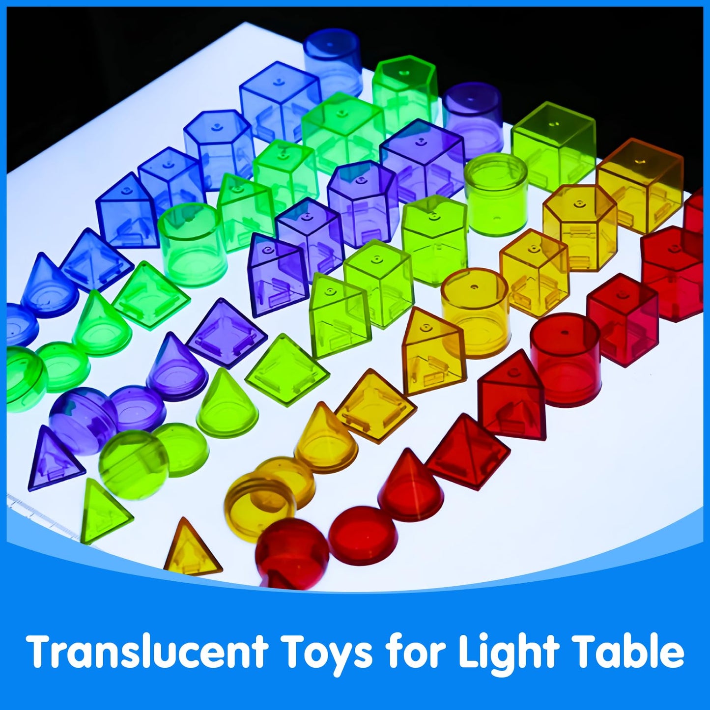 Odoorgames 60 Pieces 3D Shapes for Teaching - Geometric Solids for Kids,Light Table Manipulatives,Translucent Toy for Light Tabl