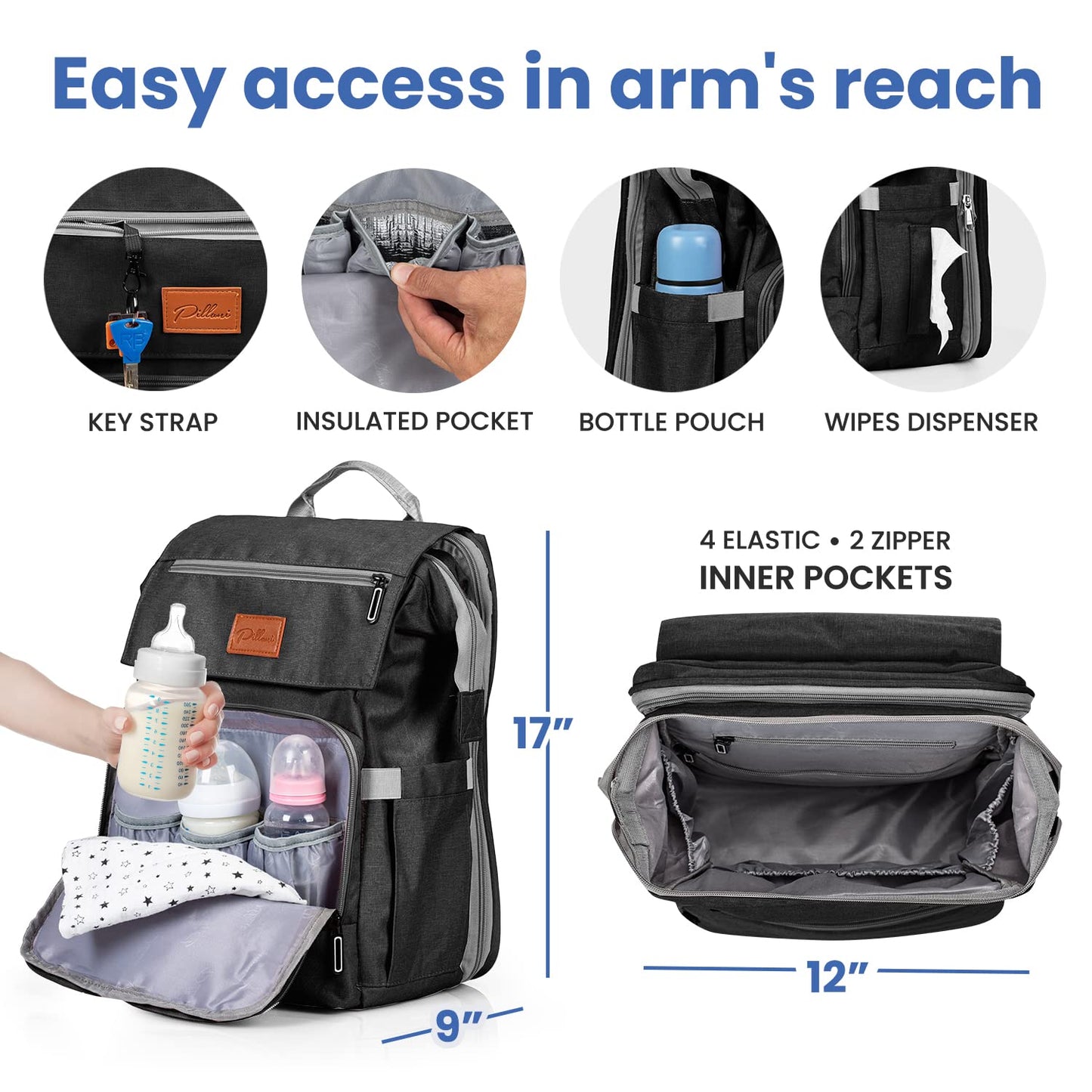 Pillani Baby Diaper Bag Backpack, Baby Bag For Boys& Girls,Diaper Backpack,Baby Registry Search,Newborn Essentials Baby Gifts