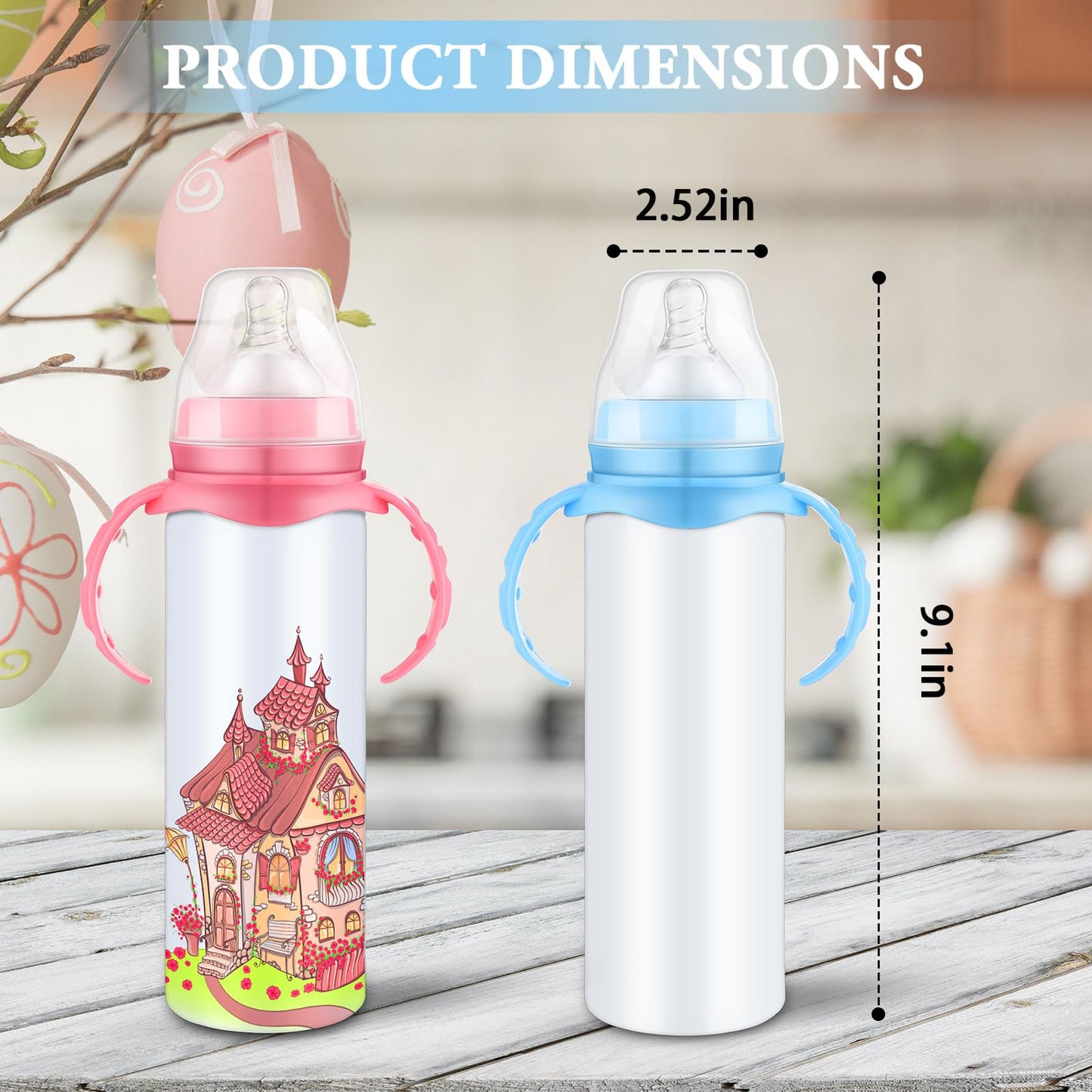 2 Pcs Trelaco Sublimation Baby Bottle Sublimation Blank Sippy Cups With Handle 8 Oz Blank Kids Stainless Steel Insulated Tumbler