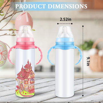 2 Pcs Trelaco Sublimation Baby Bottle Sublimation Blank Sippy Cups With Handle 8 Oz Blank Kids Stainless Steel Insulated Tumbler