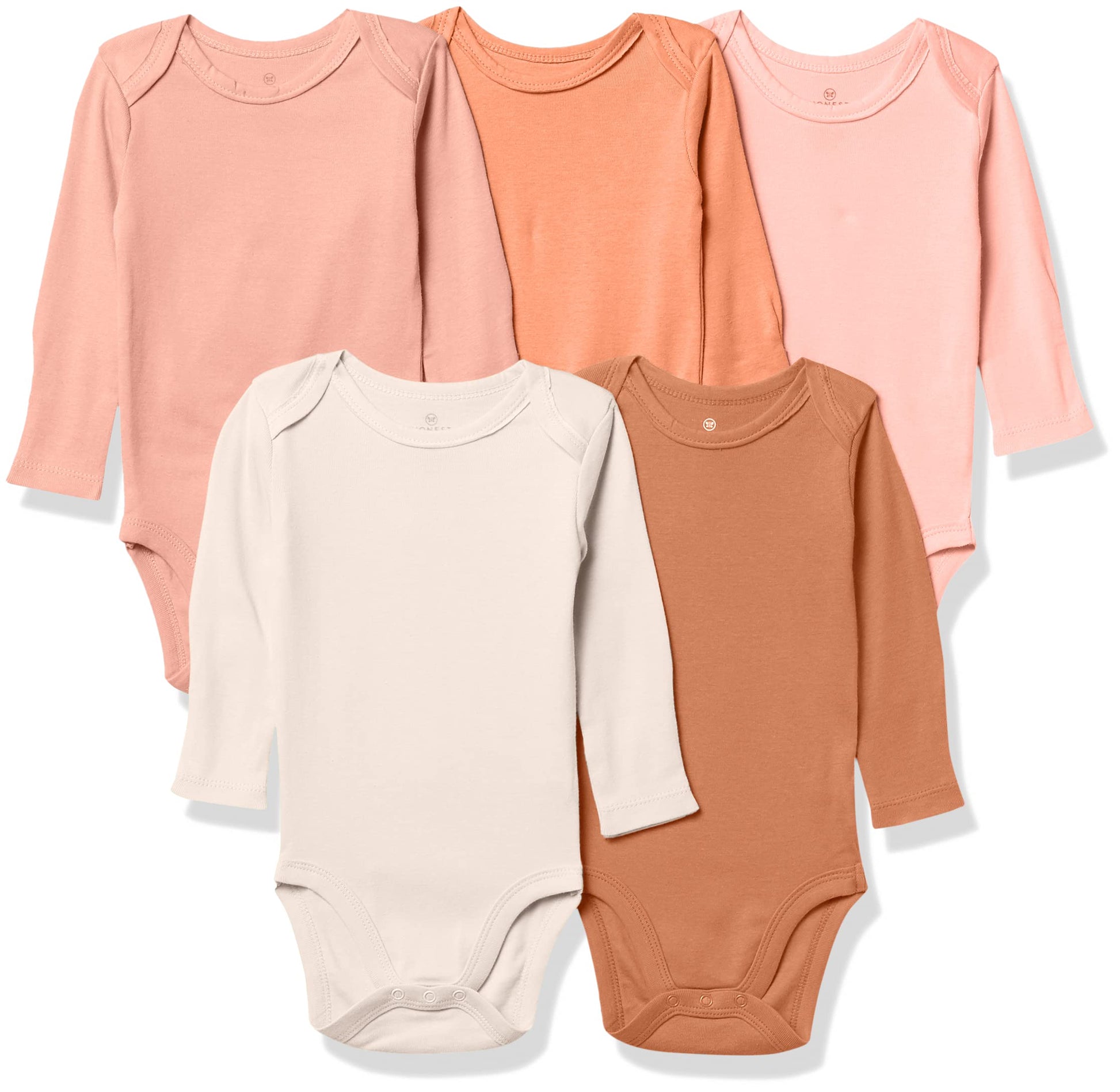 Honestbaby 5-Pack Organic Cotton Long Sleeve Bodysuits, Pink Sands, 18 Months
