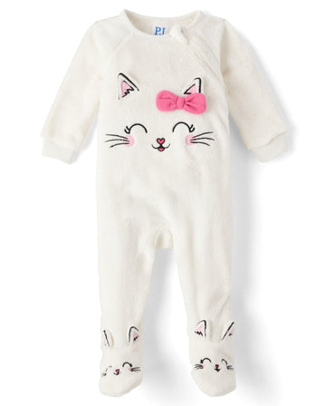 The Children'S Place,Baby Girls,And Toddler Fleece Zip-Front One Piece Footed Pajama,Kitty Face 2-Pack,0 Months,3 Months