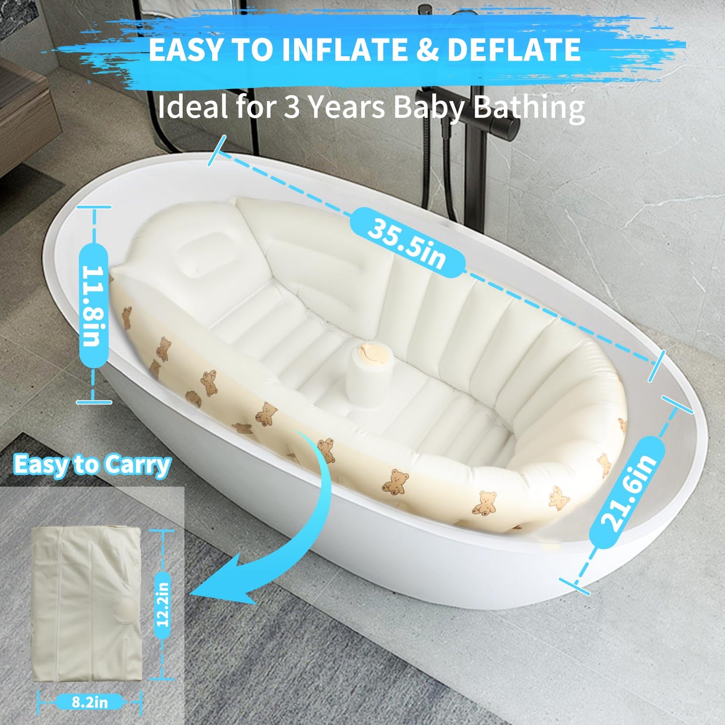 Collapsible Inflatable Baby Bathtub With Built-In Air Pump - Portable, Non-Slip Baby Tub For Newborns & Toddlers, Travel-Friendl