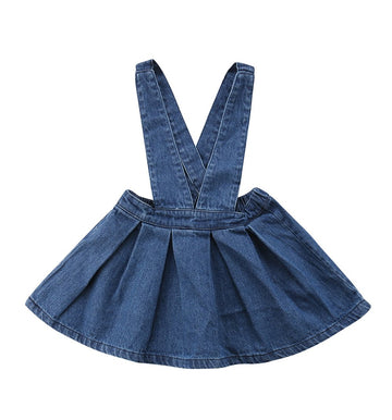 Zaxarra Toddler Baby Girls Strap Suspender Skirt Overalls Dress Outfit (Blue, 3-4 T)
