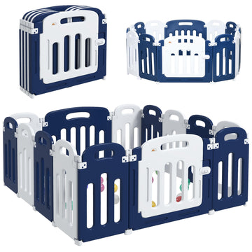 Qaba Baby Playpen, 14 Panels Sturdy Safety Play Yard for Babies and Toddlers, 57 x 57 Foldable Baby Playard, Indoor Outdoor Kids
