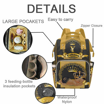 M Yescustom Personalized Baby Diaper Bags For Women Men, Custom Golden Black Prince Backpack Customized Nappy Mommy Bag Backpack