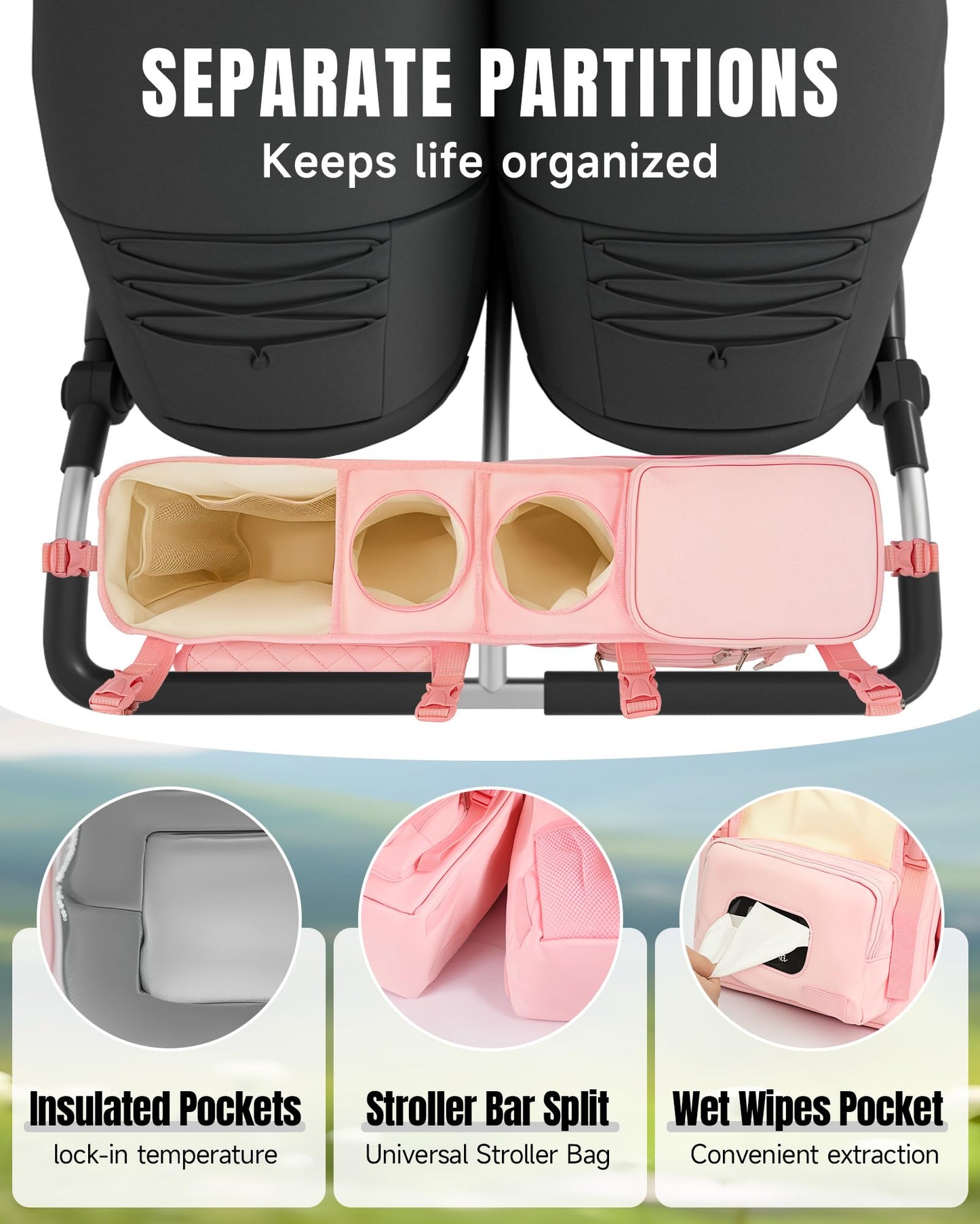 Kcross Double Stroller Organizer Bag For Bob Duallie And Baby Jogger City Mini Gt2, Double Stroller Caddy Organizers With Cup Ho