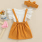 Infant Girls Summer 3Pcs Outfit Sets Ruffle Short Sleeve Ribbed Romper + Suspender Skirt + Headband (A-Yellow, 12-18 Months)