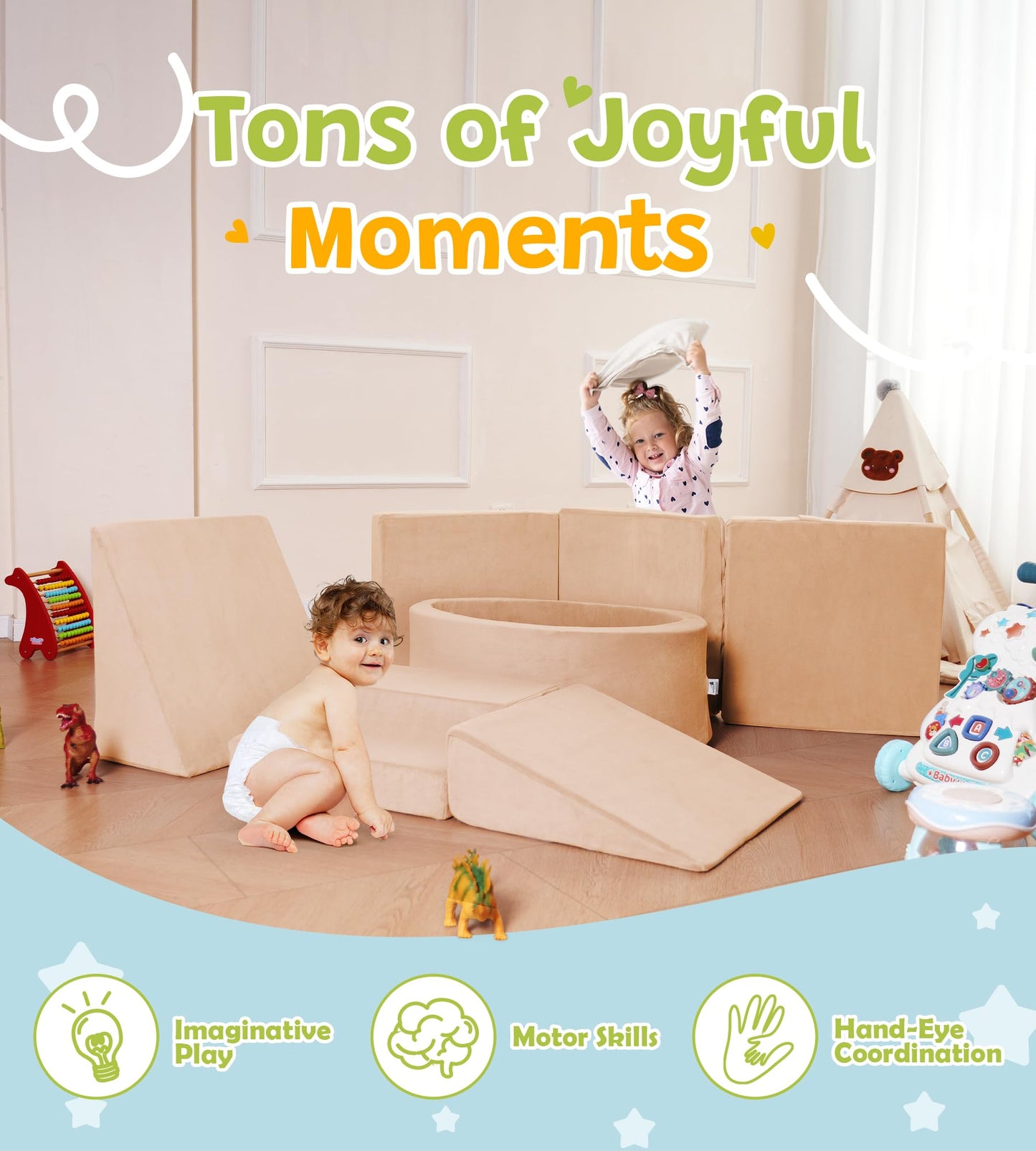 Elftopia Foam Climbing Blocks With Ball Pit & Stairs For Toddlers Aged 1-3 -Soft Playset For Indoor Crawling, Foam Playground Se