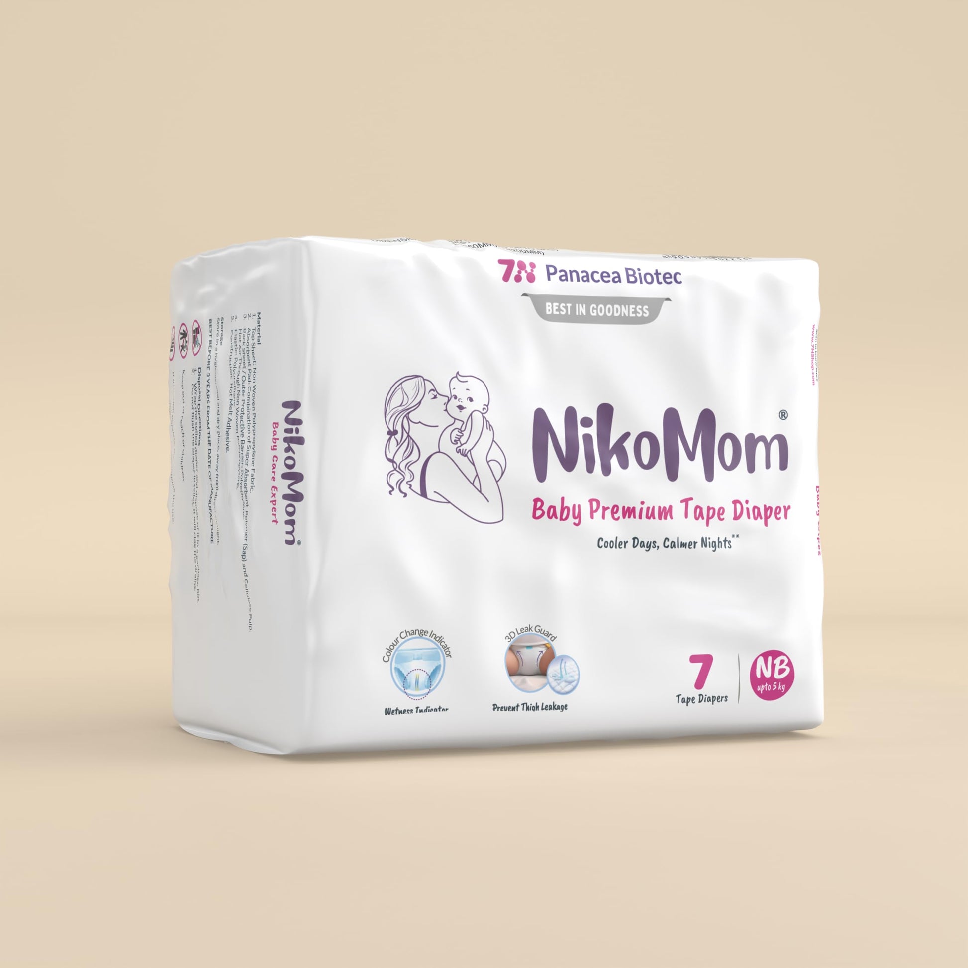 Nikomom Tape Diaper New Born (Nb) Upto 270Ml Storage Capacity For Babies Weighing Upto 5 Kg Pack Of 7 Diapers Easy To Wear And R