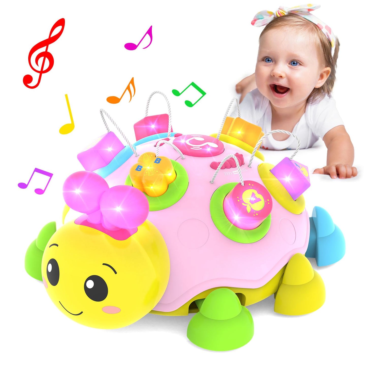 Baby Crawling Toys 6-12 Months,Musical Ladybug Crawling Toy for Infants 0-3-6 7 8 9 10 12-18 Months,Early Education Light Up Mus
