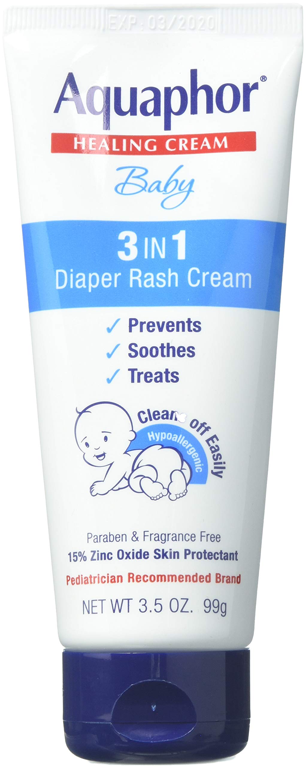 Aquaphor Baby Diaper Rash Cream, 3In1 Diaper Rash Relief, 3.5 Oz Tube