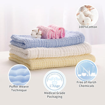 L'Ange Muslin Baby Towel - Infant Bath Towels For Newborn Babies Boy Or Girl - 100% Cotton - Ready To Use Medical Grade Packagin