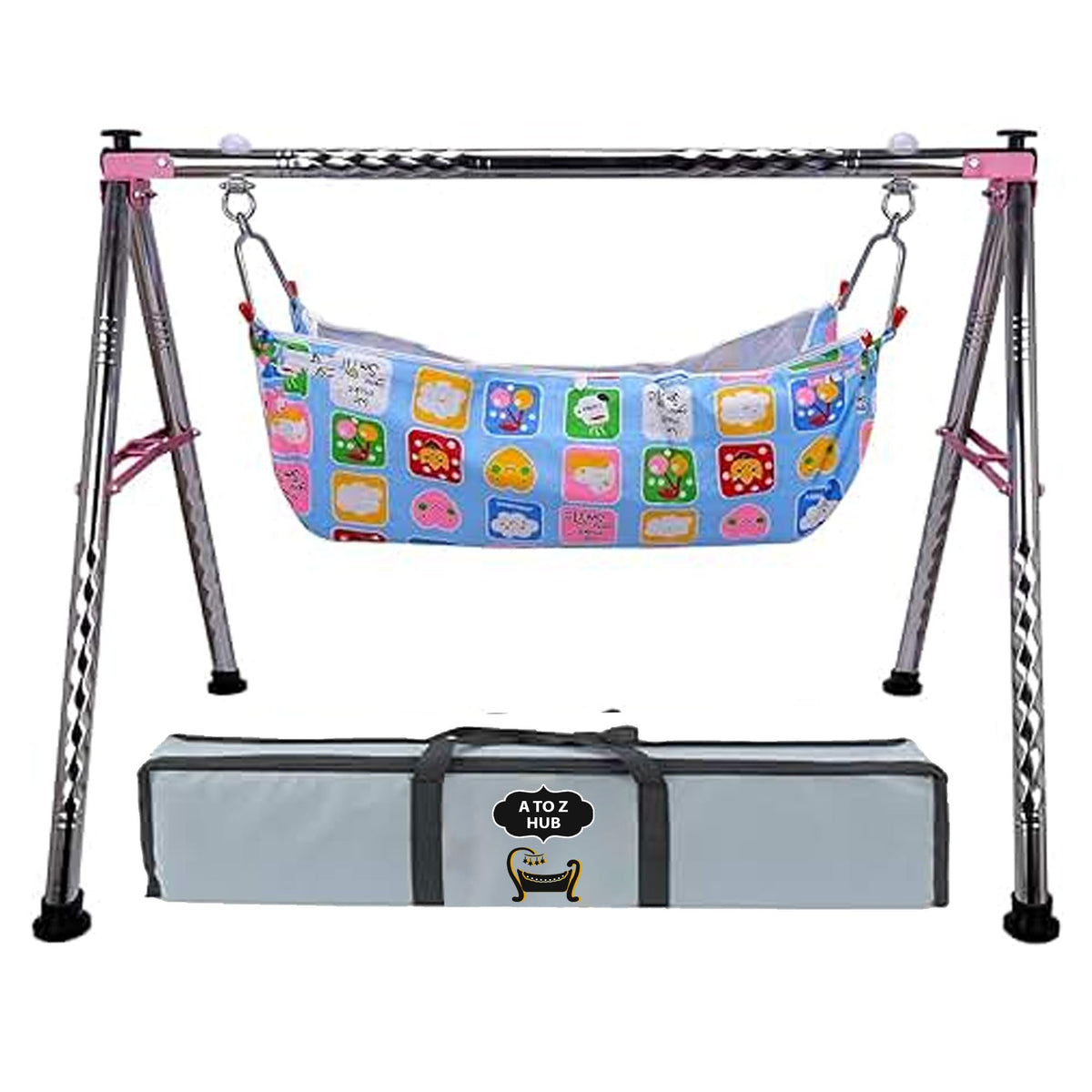 A To Z Hub BoyS And GirlS Portable Folding Ghodiyu With Free Cotton Cloth. (Regular Folding Round Pipe (Pink))