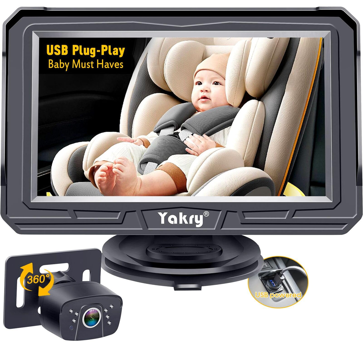 Baby Car Camera Baby Essentials Must Haves Plug And Play Usb Easy Install 360 Rotation Backseat Camera 2 Kids 170Wide View Carse