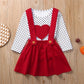 Modntoga Toddler Baby Girl Valentine'S Day Outfit Long Sleeve Dot Heart Shirt Top+Suspender Strap Red Skirts Set(18M-7Y) (Red, 6