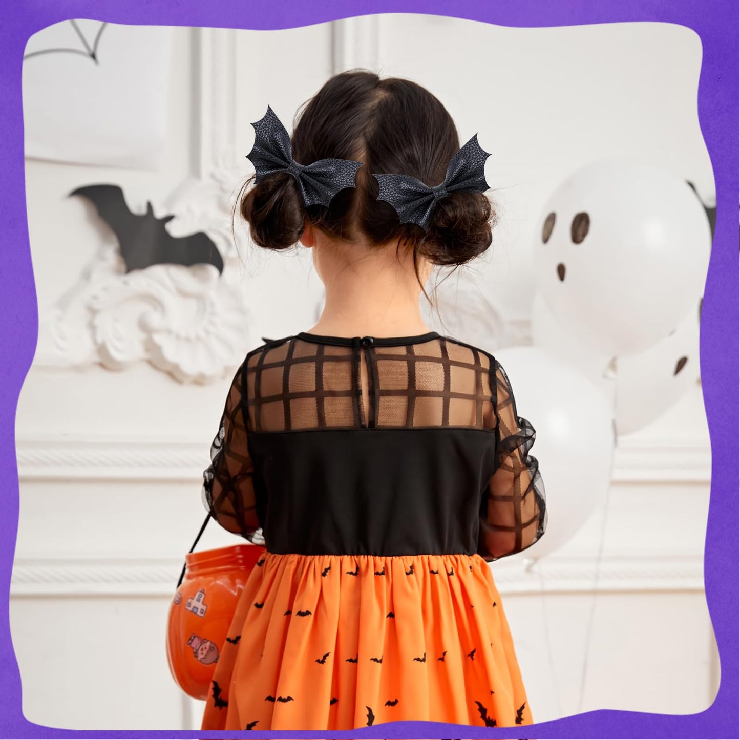 Oneninedream Black Bat Hair Bow Clips, 2 Pcs Pu Leather & Glitter Halloween Hair Clips With Alligator Clips, Baby Girl Toddler H