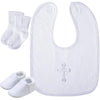 5 Pcs Baptism Gifts for Boys Girls Including White Embroidered Cross Bib Christening Shoes and Socks for Baby Infant Toddler Fir