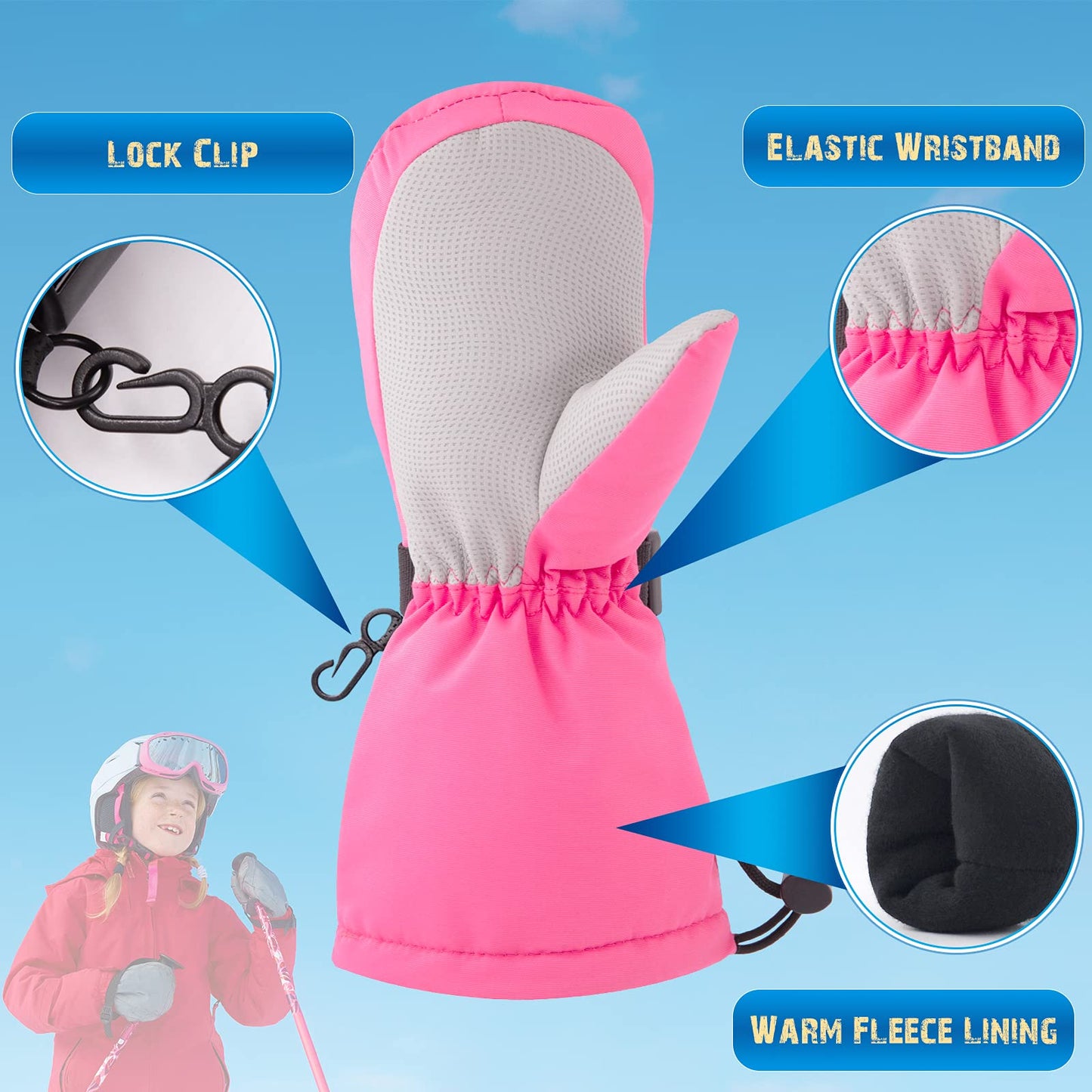 Winter Kids Waterproof Gloves For Boys Girls Snow Ski Toddler Baby Mittens Outdoor For Infant Teens 1-5T (N-Pink, L(4-6T))