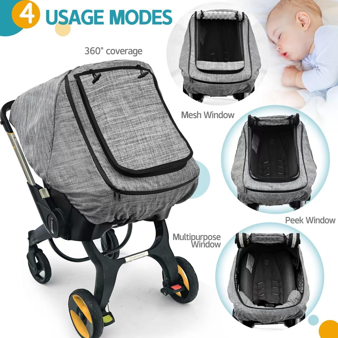 Waterproof Baby Car Seat Cover,Cold Weather Carseat Cover For Babies,Infant Car Seat Cover Canopy For Boy Girls,Windproof Car Se