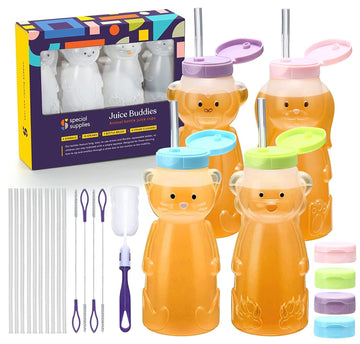 Special Supplies Honey Bear Straw Cup For Babies, 4-Pack, Fun Animal-Shaped Baby Led Weaning Training Drink For Straw Training A