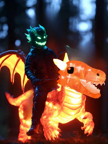 Bddedd Kids Inflatable Costume, Blow Up Red Dragon Dinosaur T-Rex Costumes With Led Light For Halloween Funny Party (Red Dinosau