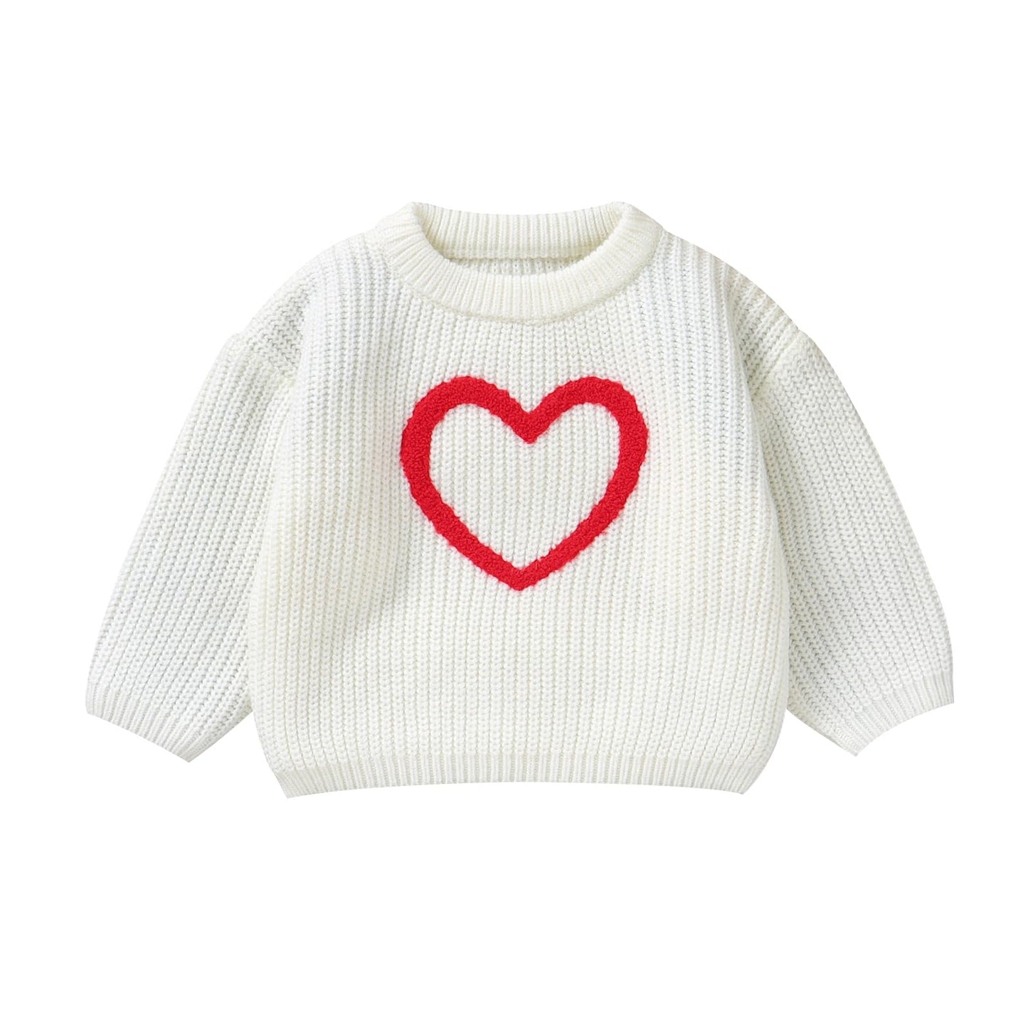 Toddler Baby Girl Boys Valentines Day Outifts Knit Sweater Long Sleeve Letter Love Heart Embroidery Pullover (White-Love, 12-18