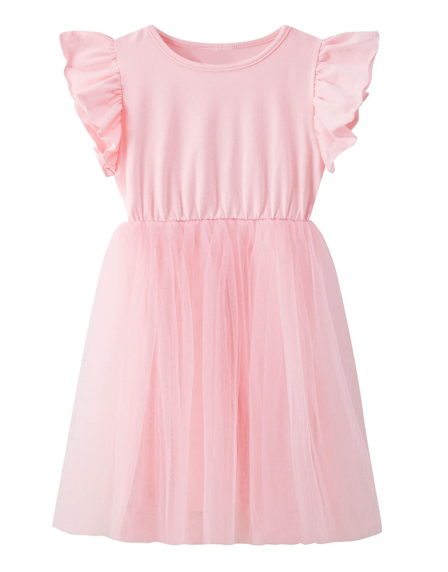 Twkioue Kids Girl Summer Ruffle Sleeve Tutu Tulle Fluffy Party Birthday Dresses 817 Pink 130