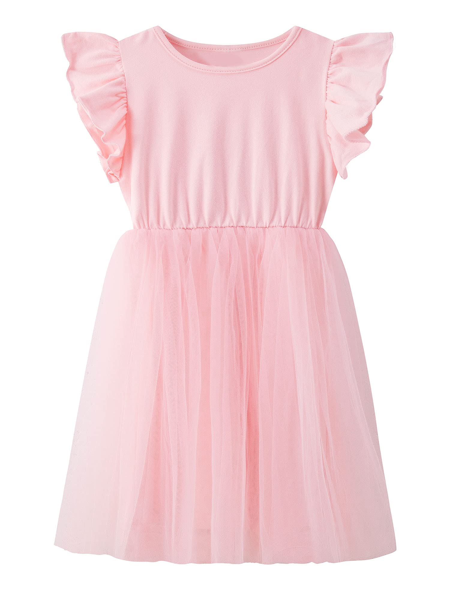 Twkioue Kids Girl Summer Ruffle Sleeve Tutu Tulle Fluffy Party Birthday Dresses 817 Pink 130