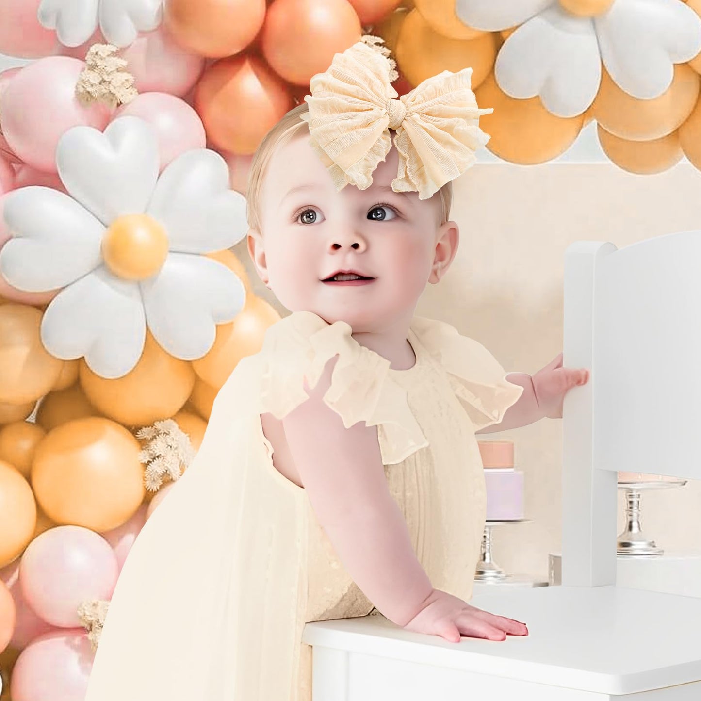 Lanmerry Baby Girl Headband With Bows, 3Pcs Nylon Hair Accessories For Infant, Toddler Girls, Black, White, Beige - Hairband