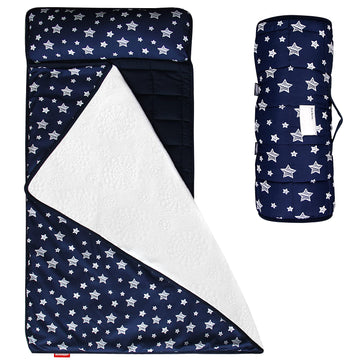 Moonsea Toddler Nap Mat Navy, Removable Pillow And Fleece Minky Blanket, Lightweight And Soft Perfect For Kids Preschool, Daycar