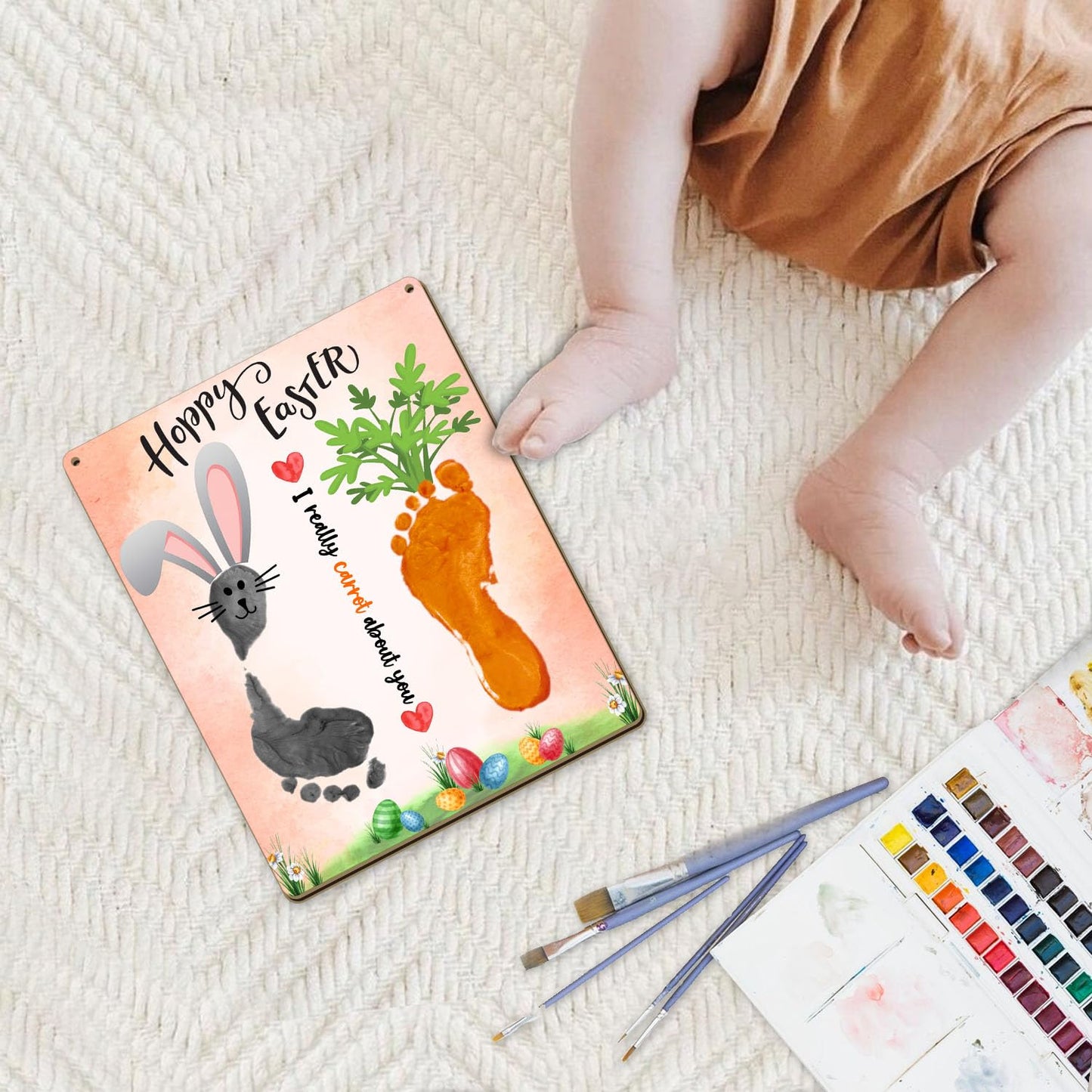 Diy Baby'S First Easter Footprint Sign, Baby First Easter Gifts For Babies Toddler, Baby Easter Crafts, Project Memory Keepsake