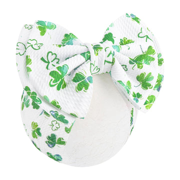 Oneninedream 7    Large St Patricks Baby Bows Green Shamrock Headbands For Newborn Girls White Leaves Tied Bow Hairband Infant S