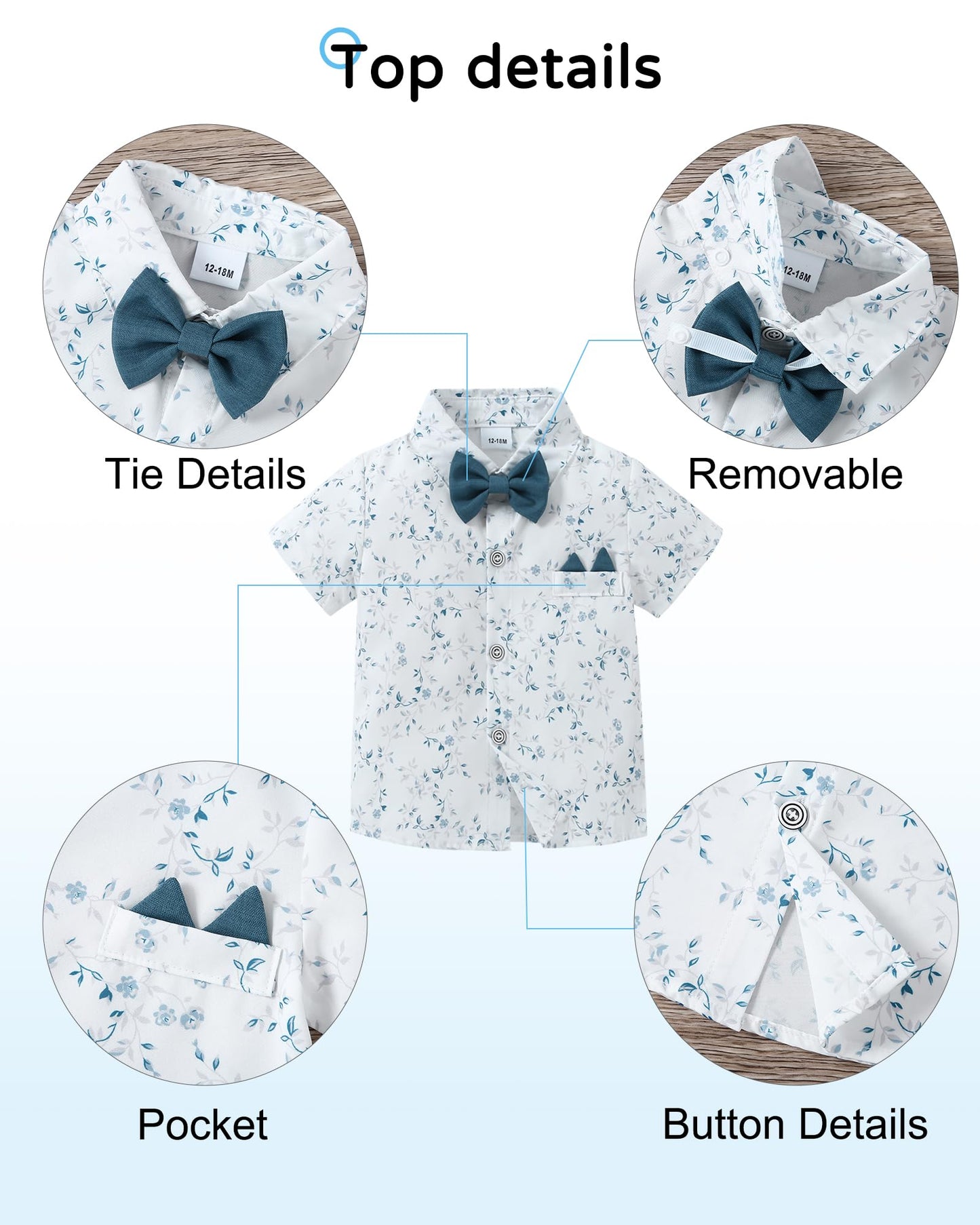 Yallet Toddler Baby Boy Clothes Suit Gentleman Wedding Outfits, Formal Dress Shirt+Bowtie+Suspender Pants(Blue Print, 3-4T)