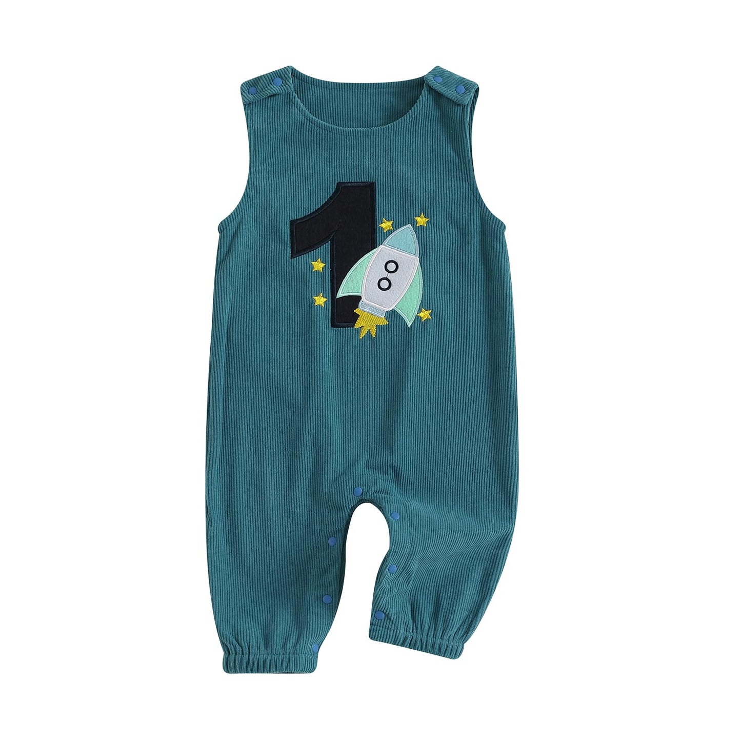 Lamuusaa Toddler Baby Boy Birthday Outfit Sleeveless One Embroidery Birthday Romper Corduroy Jumspuit Cake Smash Outfits (Dark B