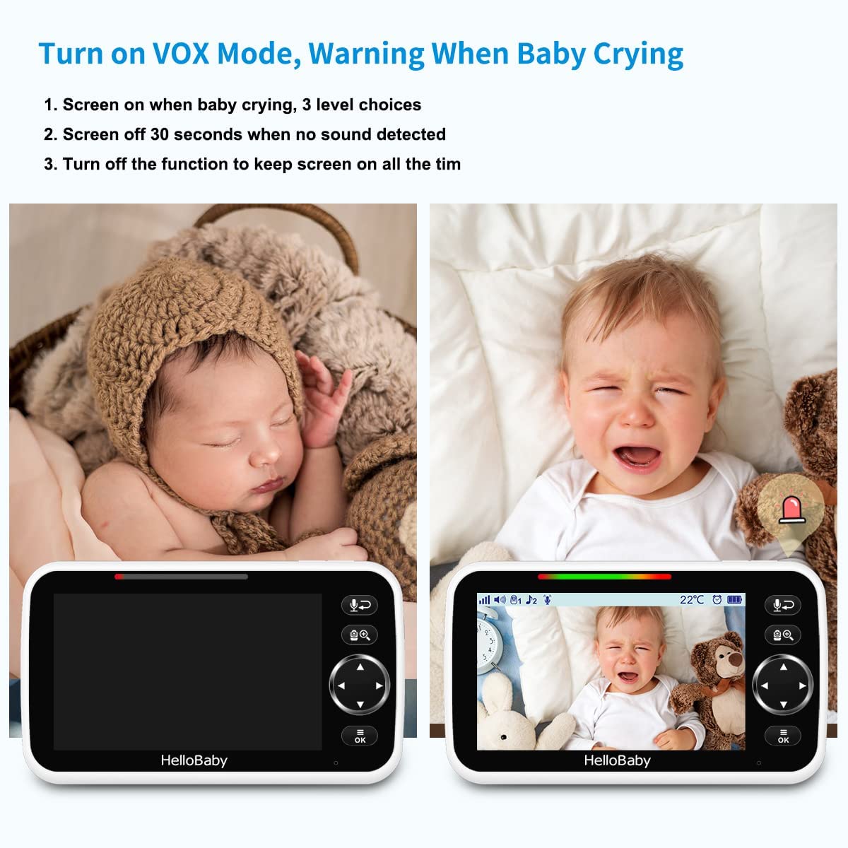Hellobaby Hb6550 5' Baby Monitor 4 Cameras No Wifi, 26-Hour Battery, Pan-Tilt-Zoom, 1000Ft Range Video Audio Baby Monitor, Eco,